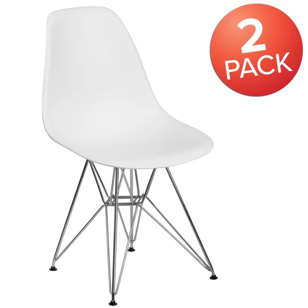Lancaster Home 2 Pk. Elon Series Plastic Chair with Chrome Base - White