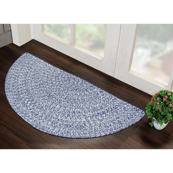 Farmhouse Cotton Hand Made Braided Area Rug, Blue, 2' x 6'