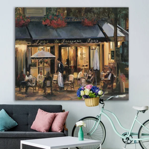 Porch & den La Brasserie of Champs-Elysees Paris& Gallery-Wrapped Canvas - Grey - 32 in. Wide x 24 in. High