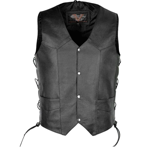 Vance VL922S Men's Black Side Laces Leather Biker Motorcycle Vest 60