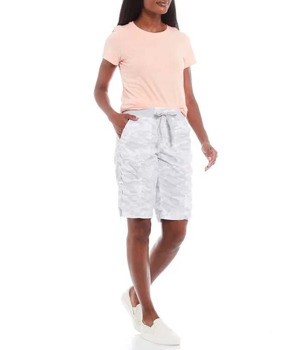 Calvin Klein Performance Camo Print Convertible Cargo Bermuda Shorts, Womens, L, Camo Silver
