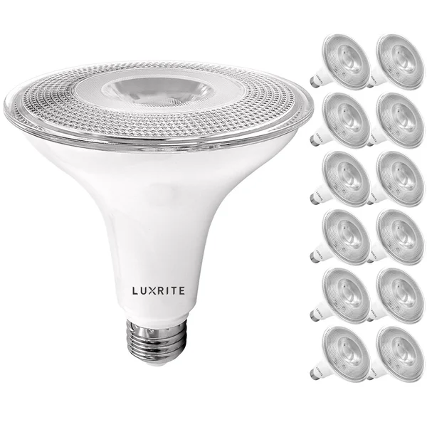 Luxrite 12 Pack LED PAR38 Flood Light Bulb 1250 Lumens 15W Dimmable Wet Rated E26 Base UL Listed - 2700K (warm White)