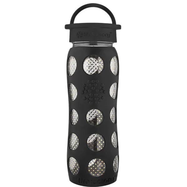 Lifefactory 22 oz Glass Water Bottle with Classic Cap and Silicone Sleeve - 24K Fused Gold, Pearl Dot