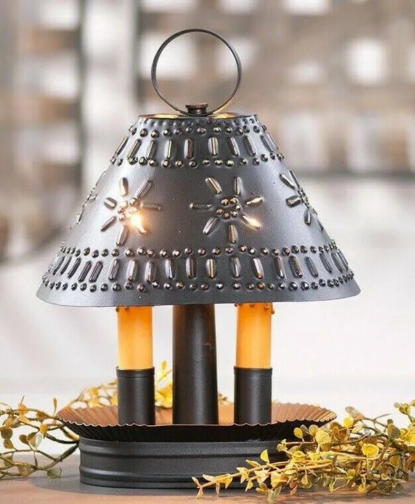 Smokey Black Finish 2 Light Punched Tin Accent Lamp