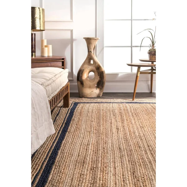 nuLOOM Rikki Braided Border Jute Navy 10 ft. x 14 ft. Area Rug - Blue
