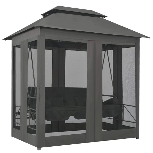 vidaXL Outdoor Convertible Swing Bench with Canopy Anthracite 86.6x22x63x22x94.5x22 Steel - 45073