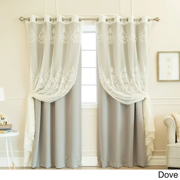 Aurora Home Mix & Match Agatha Sheer and Blackout 4 Piece Curtain Set Dove Grey 84 Inches, Gray