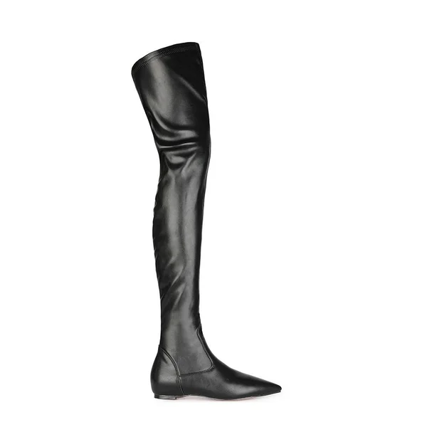 Black Stretch Comfortable Flat Elastic Thigh High Boots Size 6