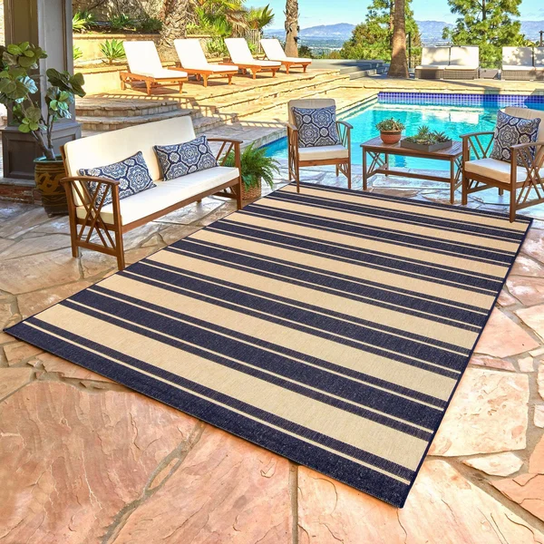 Gertmenian Paseo Castro Striped Indoor Outdoor Rug - Blue, 8x10 ft
