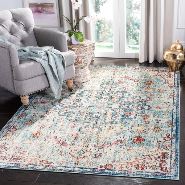 Safavieh Madison Sabire Boho Medallion Distressed Rug (10& x 10& Round - Navy/Light Blue)