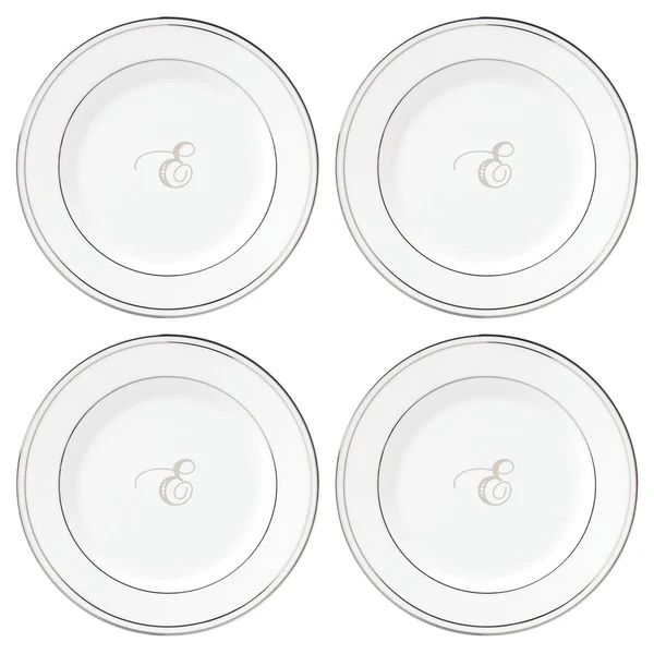 Lenox Federal Platinum Monogram Tidbit Plates - Set of 4, Script Letters - E