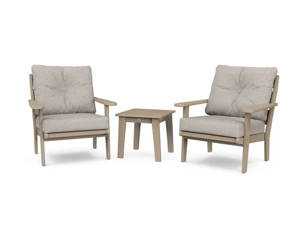 POLYWOOD Lakeside 3-Piece Deep Seating Chair Set in Vintage Sahara - Weathered Tweed, 107" x 32" x 109"