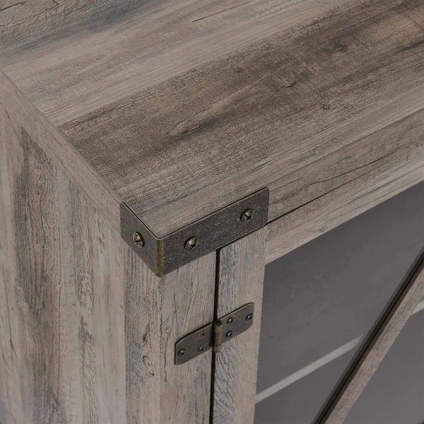 Walker Edison 58x22 Glass Barn Door Farmhouse TV Stand Console - Grey Wash