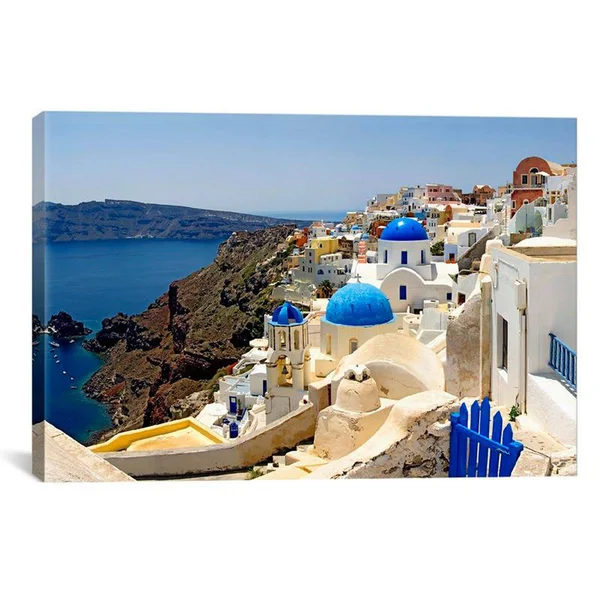 iCanvas Pim6806-1pc3-40x26 High Angle View of A Church - Oia, Santorini, Cyclades Islands, Greece by Panoramic Images Canvas Prin