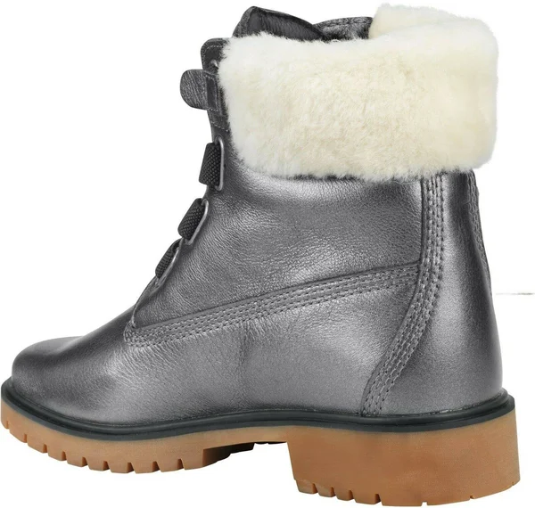 Timberland Women's Jayne Authentic Shearling Waterproof Boot - Size: 8.5, Dark Grey Metallic Leather
