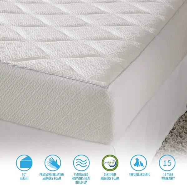 Rio Home Fashions Loftworks Twin Size Plush Top Medium Firm 10 inch Gel Memory Foam Mattress - Quilted Top Twin