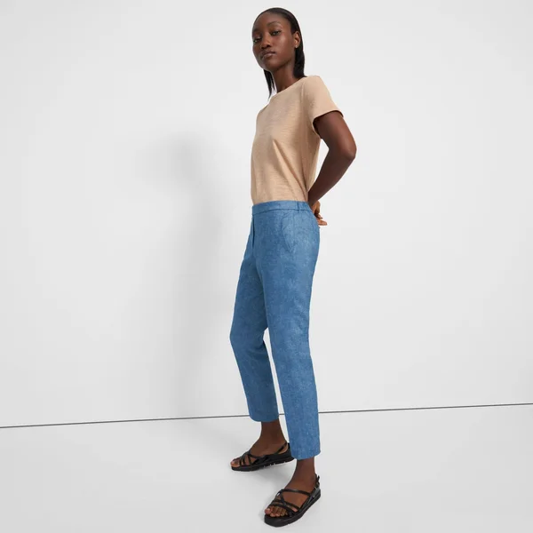 Theory Women's Treeca Stretch-Linen Cropped Pants - Denim - Size 8