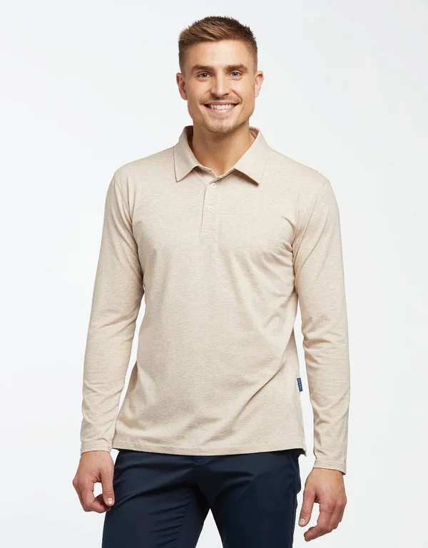 Sun Protective Long Sleeve Polo Shirt for Men UPF50+, UV Protection Navy