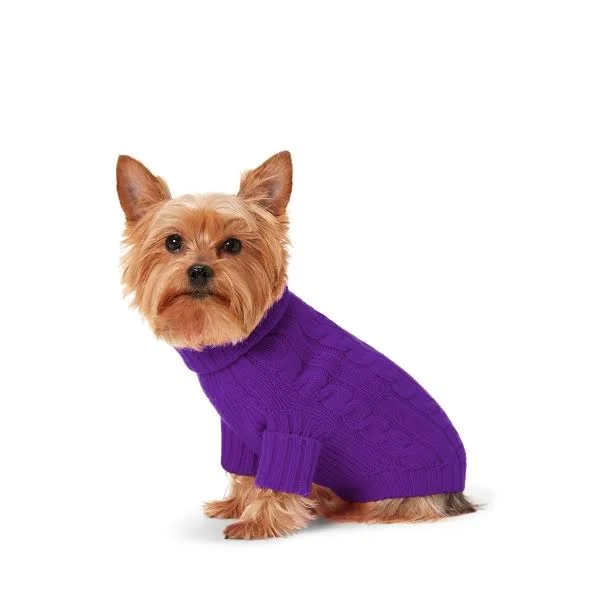 Ralph Lauren Cable Cashmere Dog Sweater - Size M in Royal Lilac