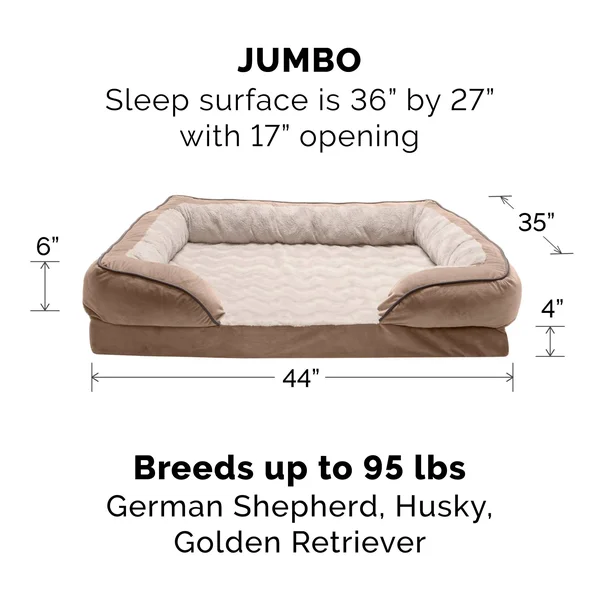 FurHaven Velvet Waves Perfect Comfort Orthopedic Sofa Dog Bed - Jumbo - Brownstone