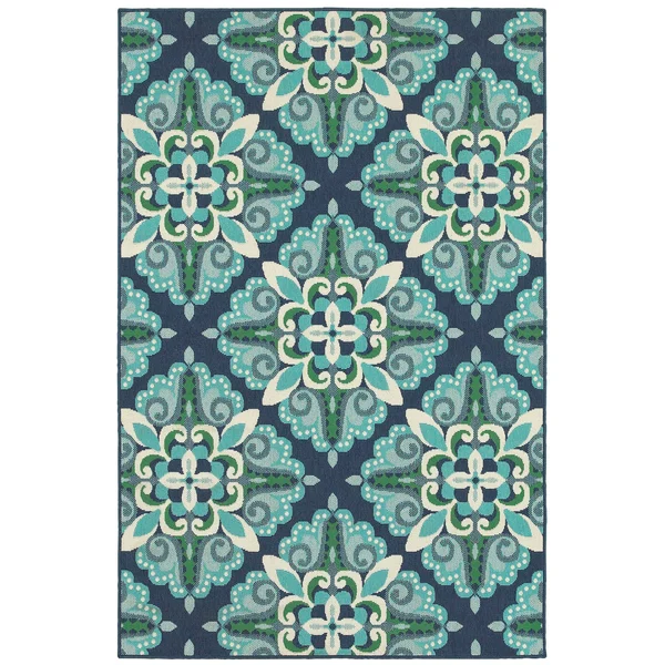 Havenside Home Lewisburg Medallion Blue/ Green Indoor-Outdoor Area Rug - 6&7 x 9&6 (6&7x22 x 9&6x22)