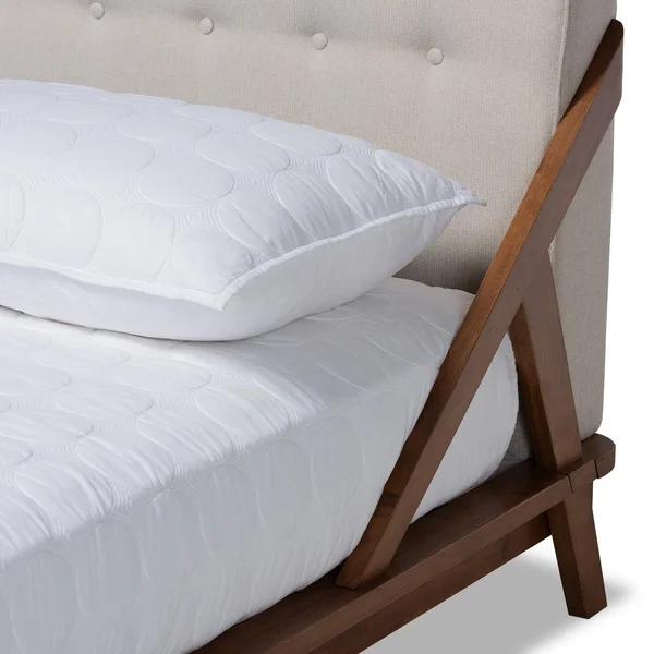 Baxton Studio Sante Light Beige Fabric Upholstered Wood Queen Size Platform Bed