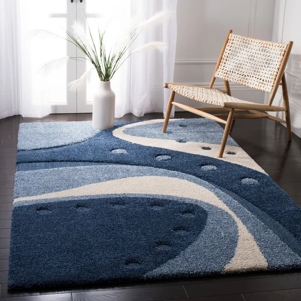Safavieh 8& x 10& Shag Florida Shag 473 Dark Blue, Ivory Rug