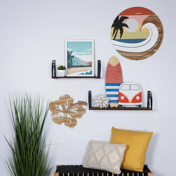 Stratton Home Decor Coastal Sunset Wave Round Wood Wall Art - Multi