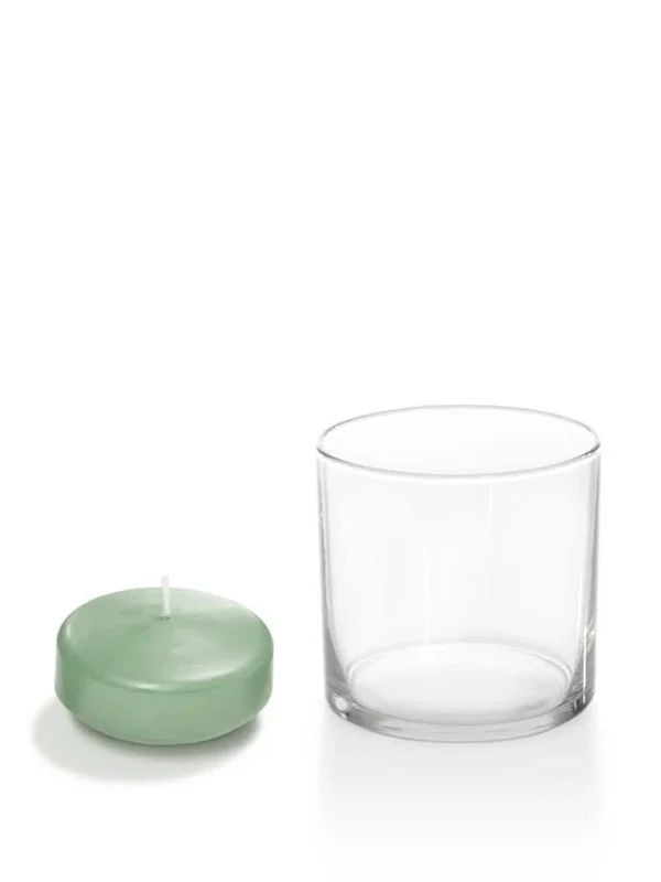 Set of 36, Yummi Candles, Floating Candles & Glass Holder, Sage