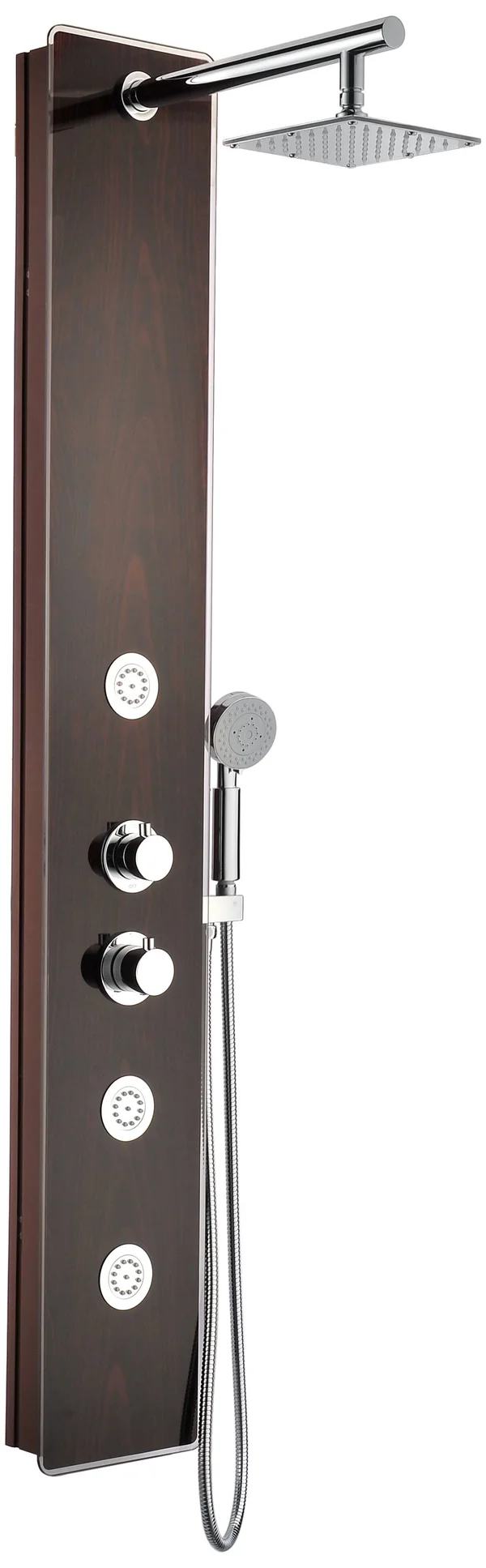 Anzzi SP-AZ021 Pure 59 in. 3-Jetted Shower Panel with Heavy Rain Shower and Spray Wand in Mahogany Deco-Glass