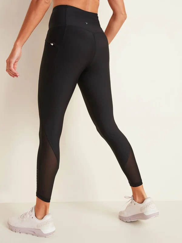 Old Navy Women's High-Waisted Elevate Powersoft Side-Pocket 7/8-Length Run Leggings - Black Jack - Size M