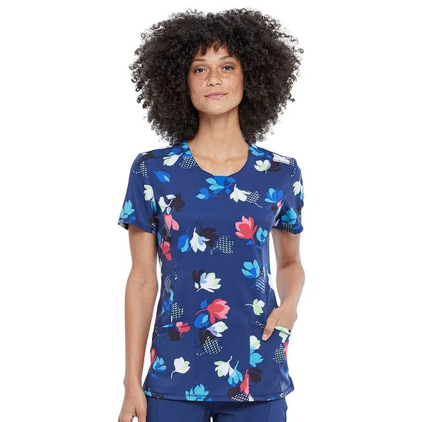 Cherokee Women's Short Sleeve Round Neck Scrub Top - Two Tone Tulip - M - North 40 Outfitters