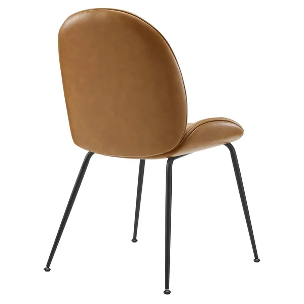 Modway Scoop Black Powder Coated Steel Leg Vegan Leather Dining Chairs - Set of 2 - Tan