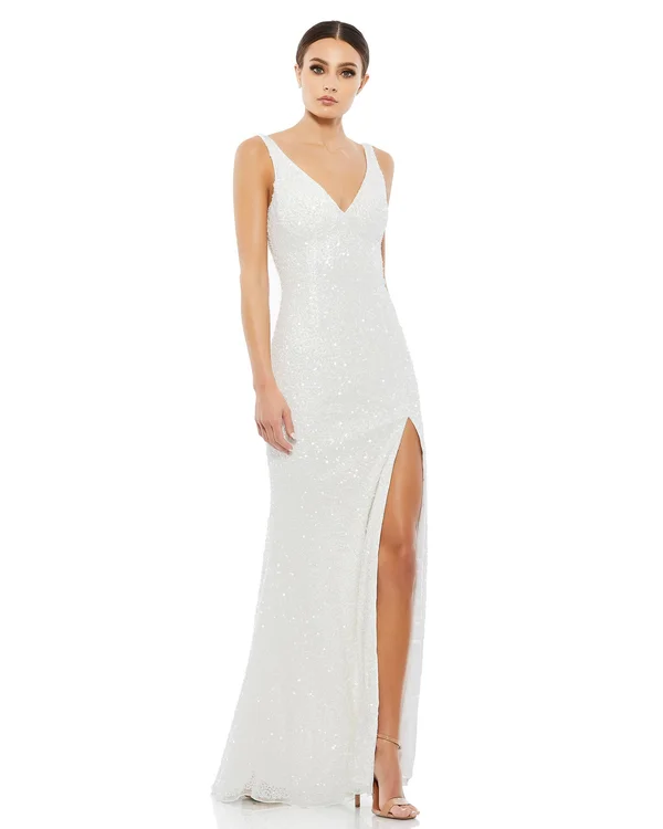 Mac Duggal Sequined High Slit Evening Gown Shimmering Gold - 8