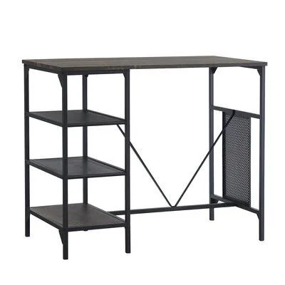 Schkyra 5 - Piece Counter Height Solid Wood Hickory Dining Set 17 Stories Table Top Color: Gray/Brown - Table Base Color: Black