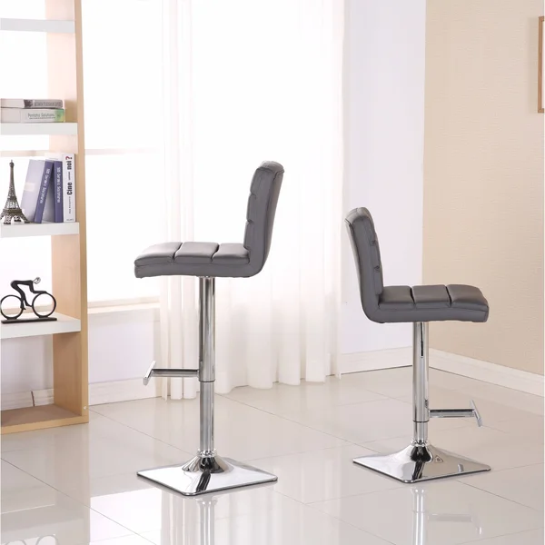 Roundhill Furniture Bradford Faux Leather Adjustable Bar Stools with Chrome Base, Set of 2 (Grey)