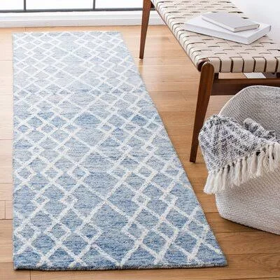 Gina Geometric Handmade Tufted Wool Blue/Ivory Area Rug Dovecove Rug Size: Runner 2&3x22 x 8&