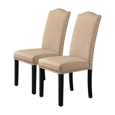 Alden Design Tufted High Back Dining Chair with Solid Wood Legs - Set of 2, Khaki, Size: 18×24.5×40.6 inch(LxWxH)