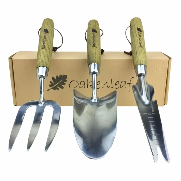 Oakenleaf 3 Piece Garden Tool Set Extra Large Stainless Steel with Timber Handles Trowel Fork and Multitool