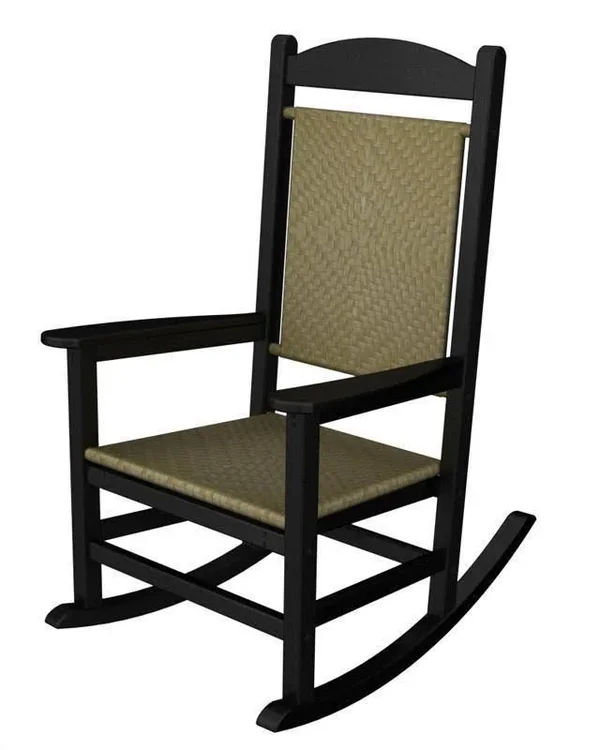 POLYWOOD R200FBLSG Presidential Woven Rocker in Black Frame, Seagrass