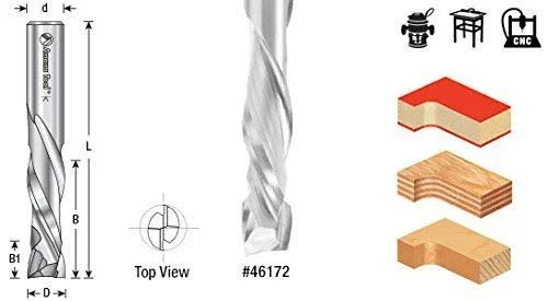Amana Tool 46170-LH CNC Solid Carbide Compression Spiral Left Hand 1/4 D x 7/8 CH x 1/2 SHK x 3 inch