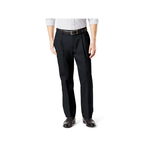 Dockers Men's Classic Fit Signature Khaki Lux Cotton Stretch Pleated Pants, 42 34, Black