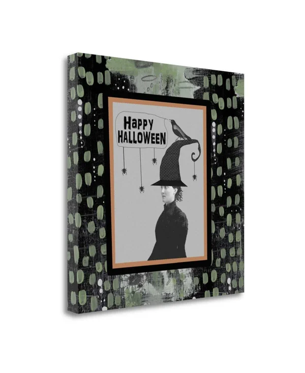 Tangletown Fine Art Halloween Witch and Crow by Sarah Ogren Giclee Print on Gallery Wrap Canvas - 20x22 x 20x22 - Multi
