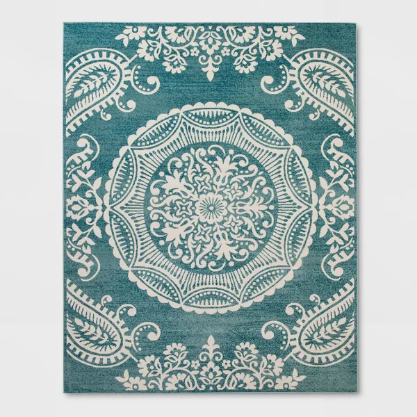 7& x 10& Vintage Medallion Outdoor Rug Turquoise - Opalhouse
