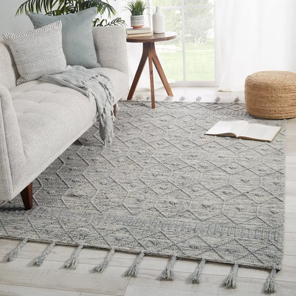 Anza Handmade Trellis Light Blue/ Cream Area Rug - 8'x10'