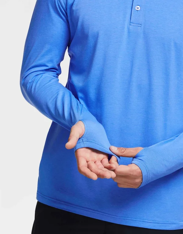 Sun Protective Long Sleeve Polo Shirt for Men UPF50+, UV Protection Navy