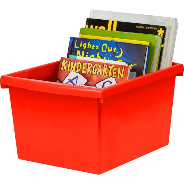 Storex 4 Gallon (15L) Classroom Storage Bin with Lid - Red, 6-Pack