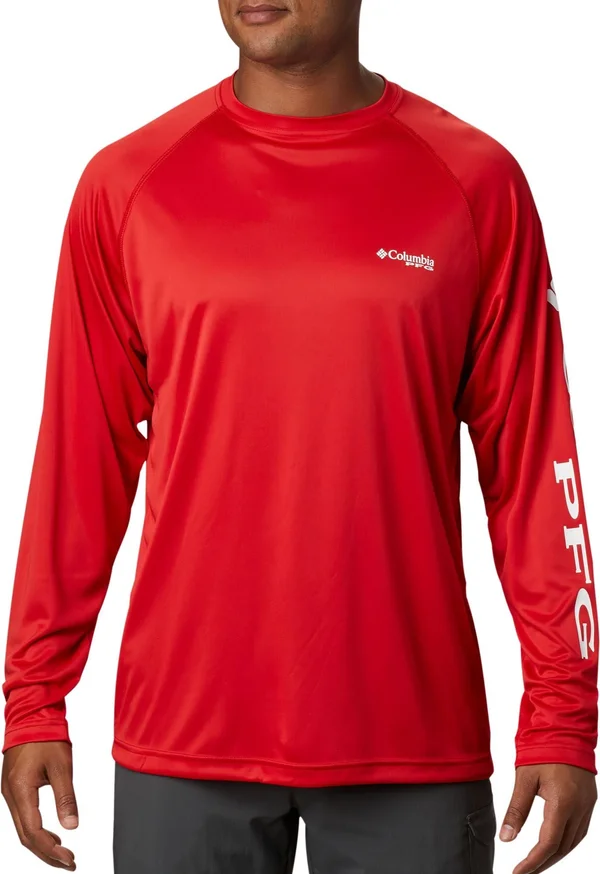 Columbia Men's PFG Terminal Tackle Long Sleeve Fishing Shirt - XLT - Red Spark/White Logo