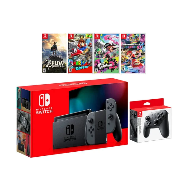 2019 New Nintendo Switch Must-Play Bundle, 32GB Gray Joy-Con Console Set, Pro Controller, The Legend of Zelda: Breath of The Wil