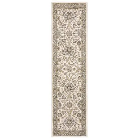 Karrie Traditional Oriental Runner Rug, Stone/ Ivory, 2' x 12'